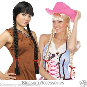 W223 Classic Braids Long Pleated Beer Maid Western Cowgirl Indian Costume Wig - Picture 1 of 1