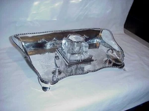 HERMOSO SOPORTE PARA BOLÍGRAFO Y TINTERO DE PLATA ESTERLINA TEMPRANA CON SELLO - Imagen 1 de 7