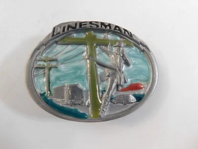 Telephone Lineman 1986 poste de escalada esmalte hebilla de cinturón nuevo gran hebilla americana Foto 1 de 2