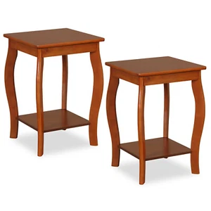 Set of 2 Narrow Sofa Side Nightstand 2-Tier Square End Table w/ Storage Shelf - Picture 1 of 8