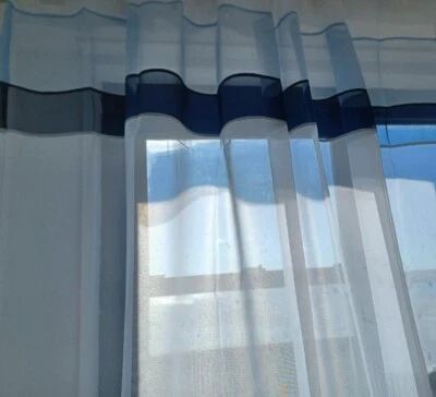 Semi-Sheer Grommet Voile Panel Curtains White/Blue 59"Wx84"L Set of 2 NEW - Изображение 1 из 4