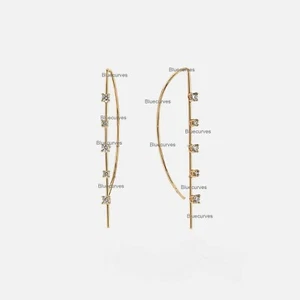 0.26ct Natural 5 Diamonds Gold Wire Threader Earrings in Solid 14k Yellow Gold - Picture 1 of 4