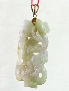 Vintage chinesischer geschnitzter Drache Jadeit Jade 14k Gelbgold Anhänger - Bild 1 von 5