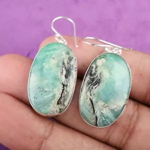Gift For Her 925 Silver Natural Chrysoprase Drop/Dangle Statement Earrings - Picture 1 of 4