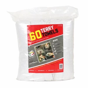 Bulk 60 Pack of Terry Towels - All Purpose Cleaning Grade Rags - 14 x 17 White  - Picture 1 of 6