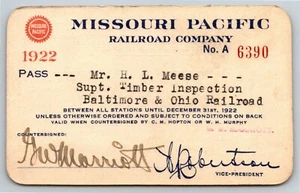 Pass annuale ferrovia vintage Missouri Pacific Railroad Co.1922 n. A 6390 - Foto 1 di 2