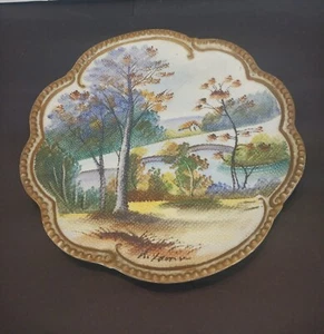 Antico piatto targa da parete arazzo scenico dipinto a mano Nippon pre 1890 firmato - Foto 1 di 8