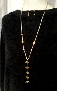 Set of Necklace & Earrings Gold Tone & Pink Crystal Beads 18" Long +3" Extender - Picture 1 of 5