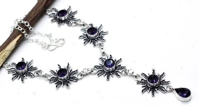 Collar de plata esterlina 925 púrpura amatista piedras preciosas hecho a mano joyería S-17-18" Foto 1 de 4