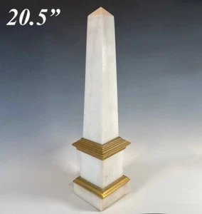 Antiguo - Vint mármol blanco o alabastro 20,5" de alto odelisco, accesorio de bronce Dore - Imagen 1 de 10