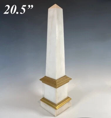 Antique - Vint White Marble or Alabaster 20.5" Tall Odelisk, Dore Bronze Fitting - Image 1 of 4