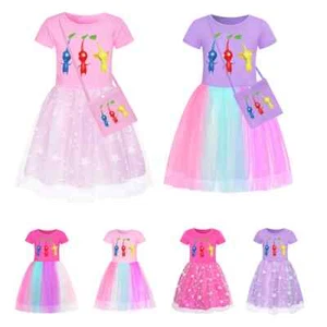 Pikmin Dress Kids Dress + Bag 2pcs Suit Baby Girls Short Sleeve Vestidos dress - Picture 1 of 36
