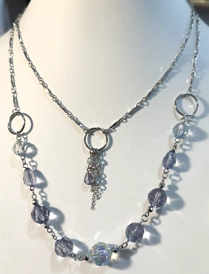 Cookie Lee Blue Acrylic Bead Multi Layer Fringe Silver Tone Necklace - Image 1 of 4