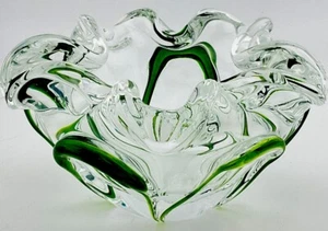 Vintage MCM Italian Murano Hand Blown Glass, Green Ashtray / Trinket Dish 5" - Picture 1 of 6