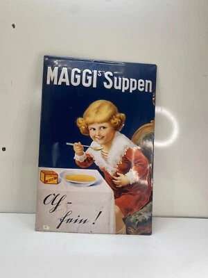 Plaque en métal Maggi Suppen Bombée en bonne état idéale pour décoration vintage - Photo 1/4