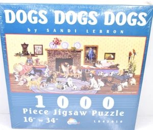 Dogs Dogs Dogs Jigsaw Puzzle 1000 Pieces Complete SunsOut USA 16"x34" New Sealed - Picture 1 of 6