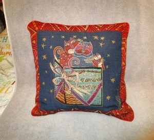 90s Vtg Laurel Burch Celestial Cats Tapestry Throw Pillow Reversible Velvet 18” - Picture 1 of 10