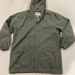 Eddie Bauer Hooded Zip Up Chore Jacket Sage Green Pockets Plaid Lines Small - Picture 1 of 7