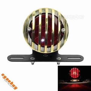 Motorcycle Brake Stop Taillight Side Mount W/License Plate Bracket & Brass Grill - Picture 1 of 8