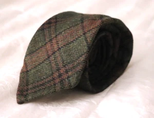 Corbata sin punta E. G. Cappelli Napoli a cuadros a cuadros escoceses lana verde tweed - Imagen 1 de 11