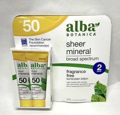 Protector solar de amplio espectro Alba Botanica FPS 50 4 OZ sin fragancia 2 paquetes envío gratuito Foto 1 de 2