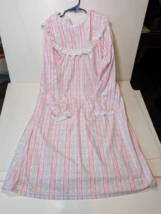 Lanz of Salzburg Flannel Cotton Kids Nightgown Medium 7/8 Lace Trim Pink Floral - Picture 1 of 7