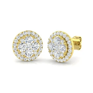 Aretes de diamantes cultivados en laboratorio de 1,10 quilates estilo halo oro amarillo - listos para enviar - Imagen 1 de 12