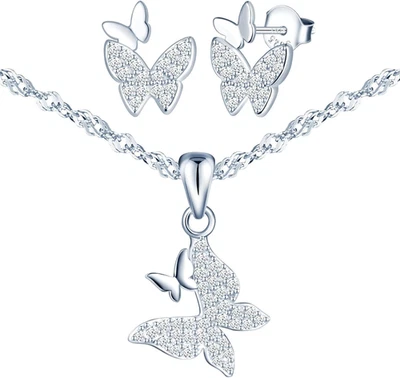 Elegante Parure Di Gioielli Di Farfalla in Argento 925 Da Donna Moda Ciondoli Co - Immagine 1 di 4