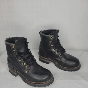 RARE VTG Skechers Chunky Platform Combat Leather Boots 5.5 90s Y2K Black Women  - Picture 1 of 8