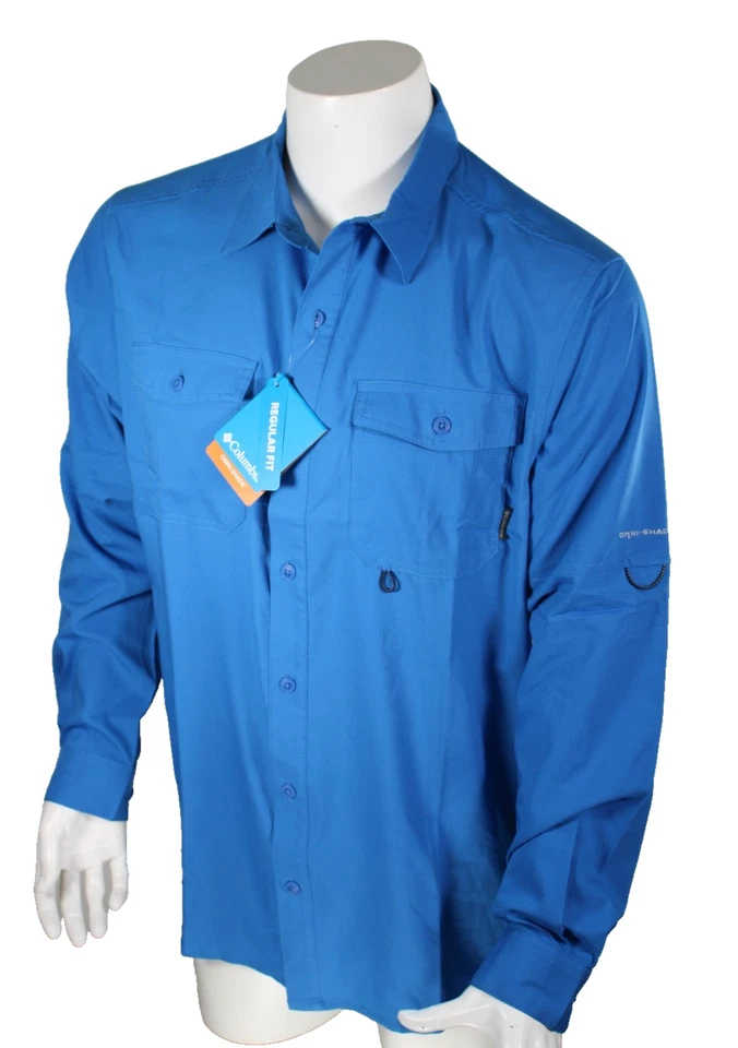 COLUMBIA Omni-Shade Men's XL 46-48 Blue UPF 40 Long Sleeve Shirt