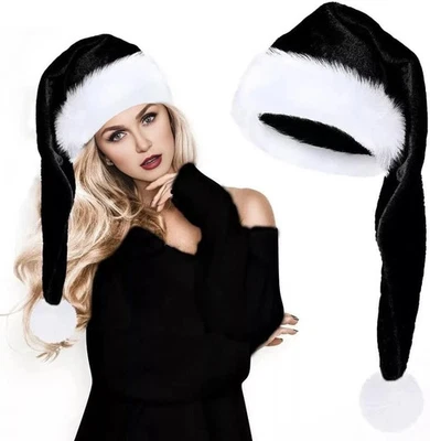 Sombrero largo de Papá Noel blanco y negro kockuu con ala de felpa y forro para adultos hombres con Foto 1 de 2