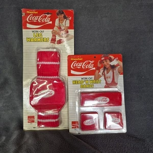 Vintage 80er Jahre Coca Cola Work-out Stulpen Kopf und Armbänder in Verpackung - Bild 1 von 3