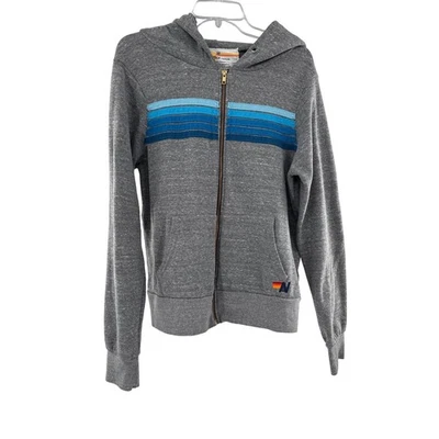 Aviator Nation Gray Rainbow Stripe Zip Up Hoodie Sweatshirt Size M - Image 1 of 4