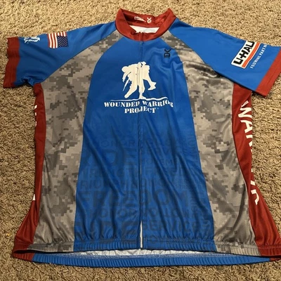 Camiseta deportiva de ciclismo VoMax para mujer 3XL azul rojo cremallera completa bolsillos guerrero herido EE. UU. Foto 1 de 4