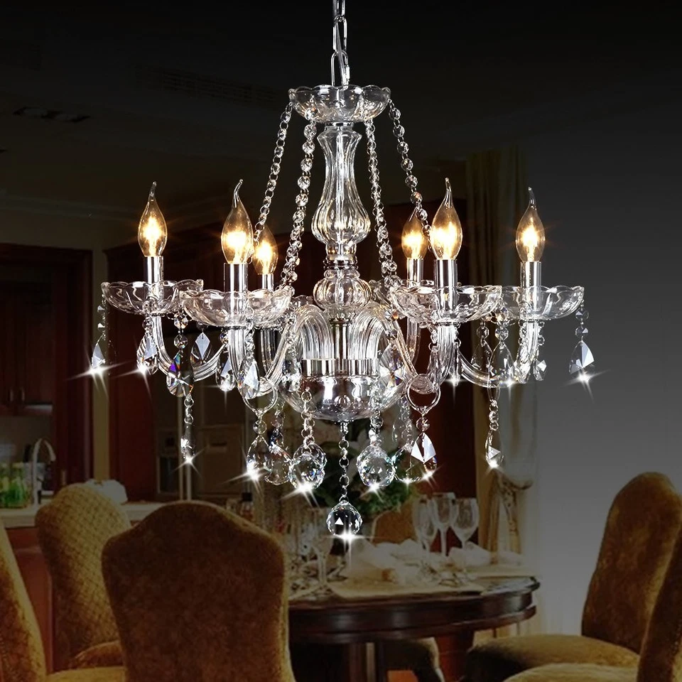 Classic Crystal Candle Chandelier Lighting Vintage 6 Lights Pendant Ceiling F... - Image 1 of 4
