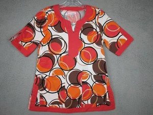 Koi Womens Size S Multi-Color Circle Print V-Neck Scrub Top - Picture 1 of 6