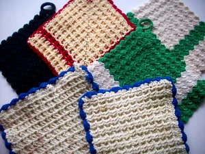 Lote de 6 agarraderas vintage de ganchillo hechas a mano almohadillas calientes soportes para ollas *A4 - Imagen 1 de 7