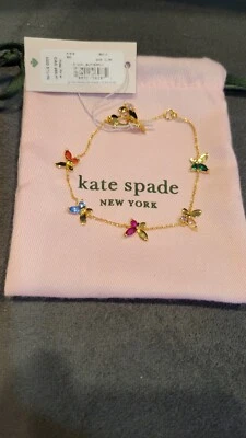 Kate Spade Social Butterfly Bracelet Gold Tone/Multi Color NWT $78 Dust Bag - Image 1 of 2