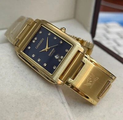 Cavadini Rechteck Elegance Unisex-Uhr Blau Zirkonia IPG-vergoldet Datum CV-2211 - Bild 1 von 4