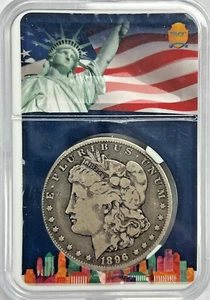 1896-O Morgan Dollar 1 $ -- ANSTÄNDIG SEHR GUTER ZUSTAND IN EINEM INDIVIDUELLEN HALTER - Bild 1 von 3