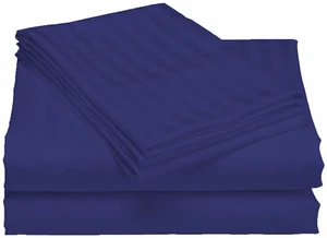 Juego de sábanas Rey de bolsillo profundo 100 % algodón egipcio 600-TC a rayas azules reales - Imagen 1 de 1