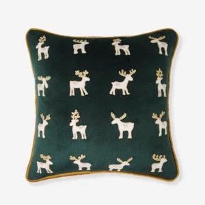 Rudolph Decorative EmbroideredvThrow Pillow Cushion Cover for Sofa | Dark Green - Picture 1 of 4