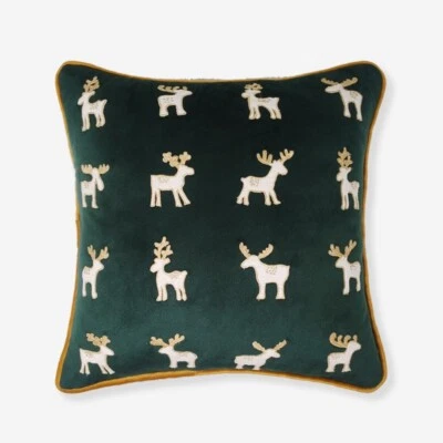 Rudolph Decorative EmbroideredvThrow Pillow Cushion Cover for Sofa | Dark Green - Image 1 of 4