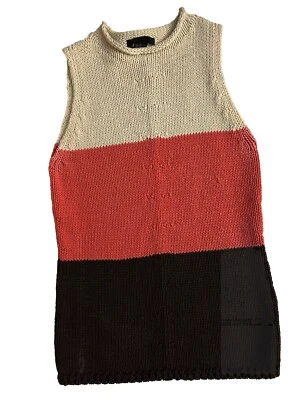 The Limited Sweater Womens Large Sleeveless Color Block Tan Coral Brown Chunky - Image 1 of 4