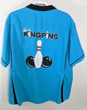 Men XL Cruisin USA Bowling Shirt Blue Black Adult Kingpins Pockets SS New