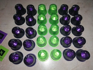 30 leere ALU Kaffee Kapseln Nespresso RIO DE JANEIRO grün Muster u ARPEGGIO lila - Bild 1 von 7