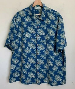 Karibik Hemd Seide blau bunt Blumen Blätter Kurzarm Knopfleiste Tasche Größe XL - Bild 1 von 5