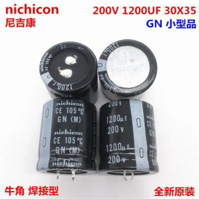 2pcs/10pcs 1200uf 200v1200uF Nichicon GU/GN/GY 30x35mm  Snap-in PSU Capacitor - image 1 of 3