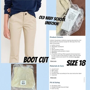 Old Navy Girls Size 18 Bootcut Khaki Adjustable Waist School Uniform Pants Boys - Picture 1 of 11