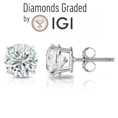 IGI Certified Lab Grown Diamond Stud Earrings  2.00 Ct-5.00 Ct E VS1 - Platinum - Image 1 of 4